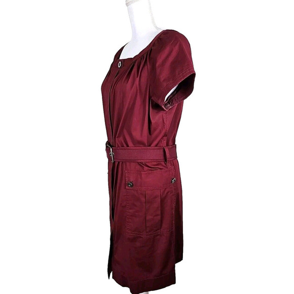Martin + Osa ~Woman Size 14~ Burgundy Red Short Sleeve Shirt Belted Dress Zip-Up - Picture 9 of 9